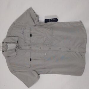 NWT Reel Pro Fishing Stone Upf 50 Woven Plaid Short Sleeve Shirt Mens Size Small